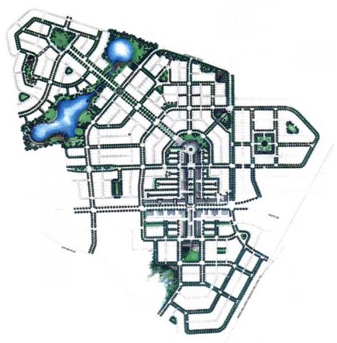 These plans define the urban form for a new town currently under construction in suburban New Jersey. They guide the creation of a graceful and generous civic realm, while providing each resident with access to both a regional greenbelt and neighborhood parks.