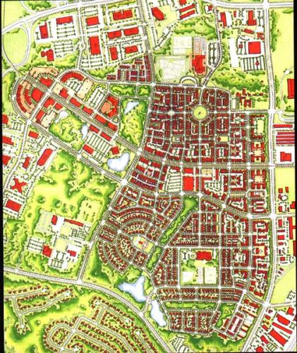 This transit-oriented development utilizes historically appropriate design to create a human-scaled series of neighborhoods. Currently under construction outside of Washington, D.C., the town will be  located on a 440-acre infill parcel completely surrounded by development.