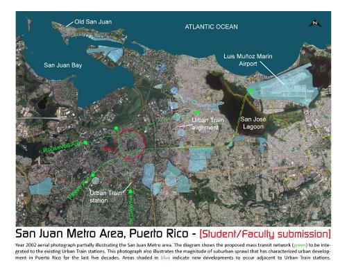 Aerial photograph partially illustrating the San Jaun Metro area. 